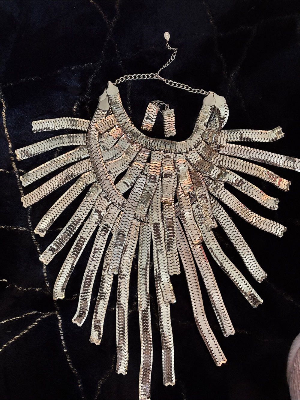Bellissima Jewels Etc Silver Statement Fringe Bib Necklace and Earrings Set
